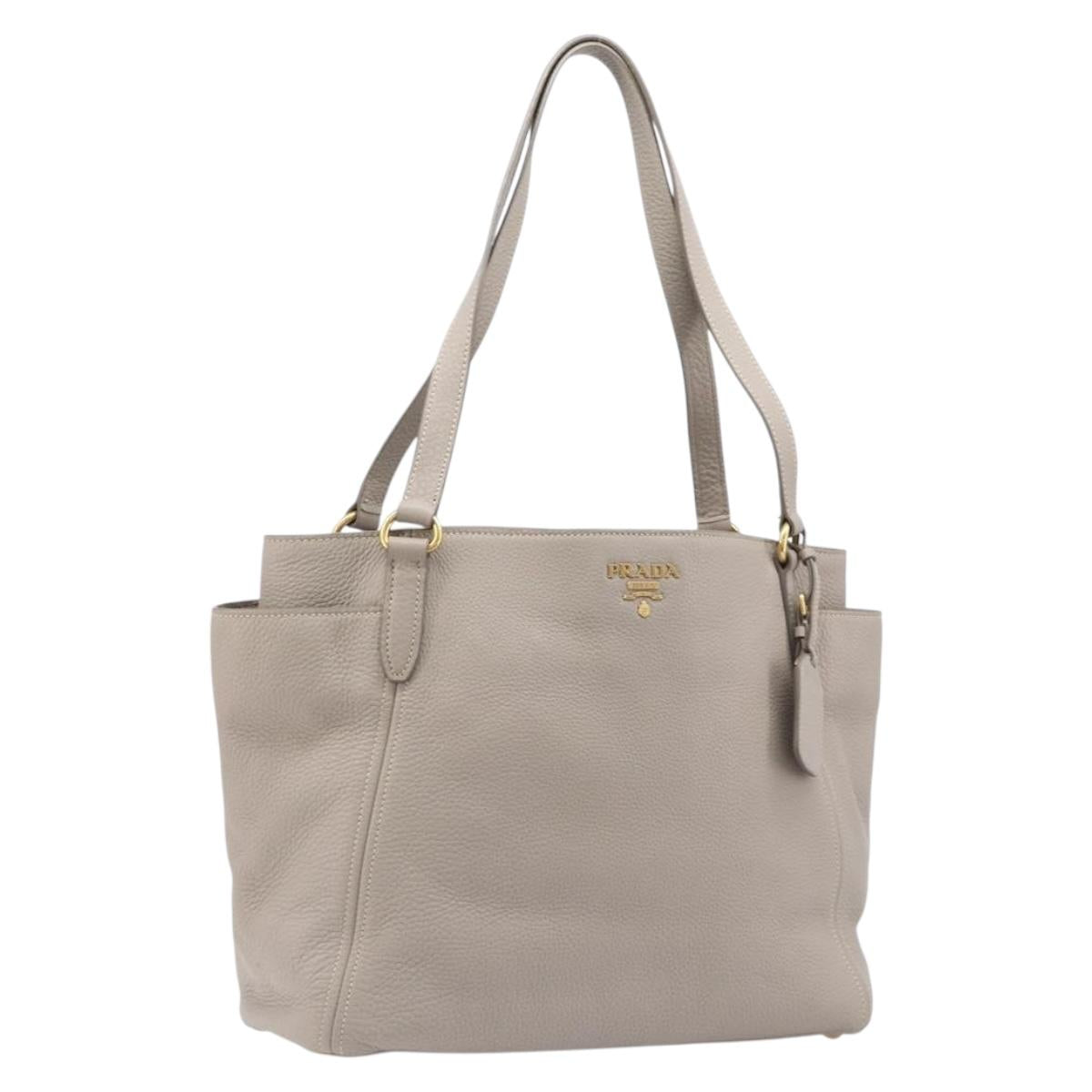PRADA Tote Bag Taurillon Clemence Leather Gray Gold Auth am12588V