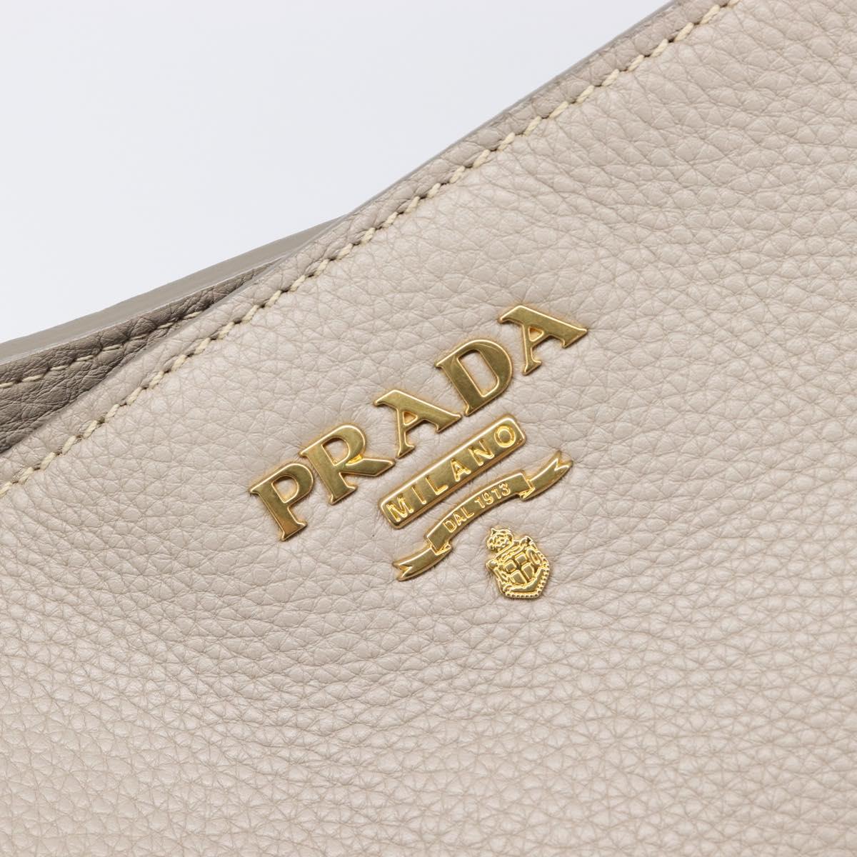 PRADA Tote Bag Taurillon Clemence Leather Gray Gold Auth am12588V