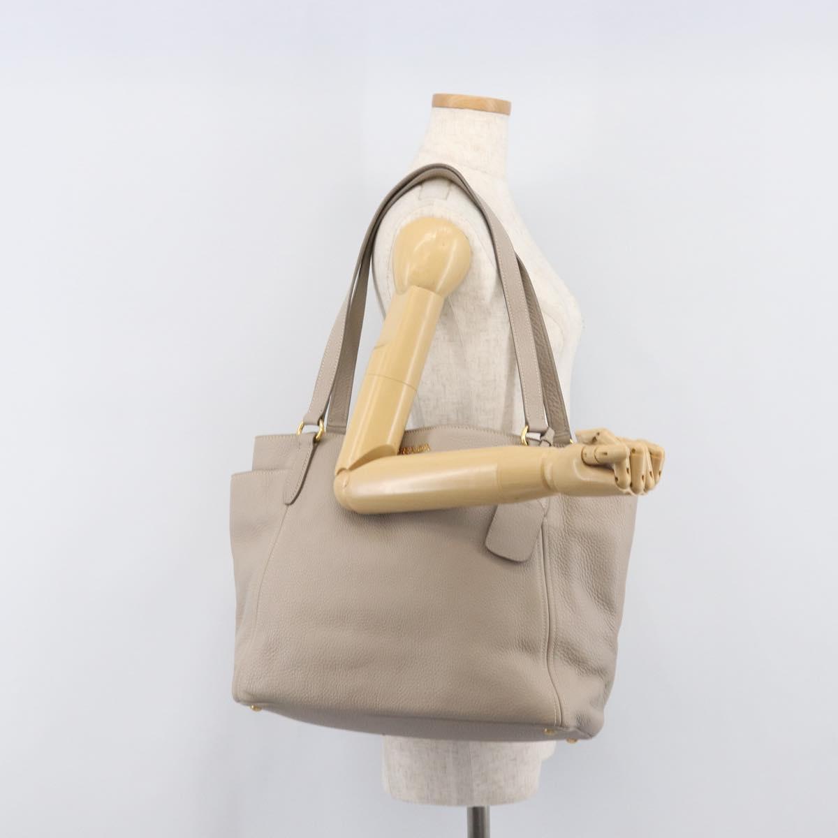 PRADA Tote Bag Taurillon Clemence Leather Gray Gold Auth am12588V
