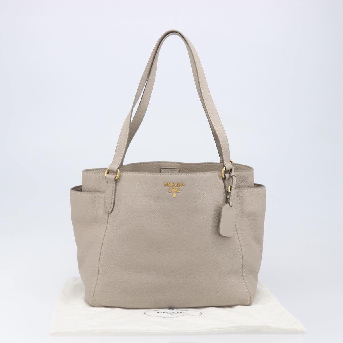 PRADA Tote Bag Taurillon Clemence Leather Gray Gold Auth am12588V