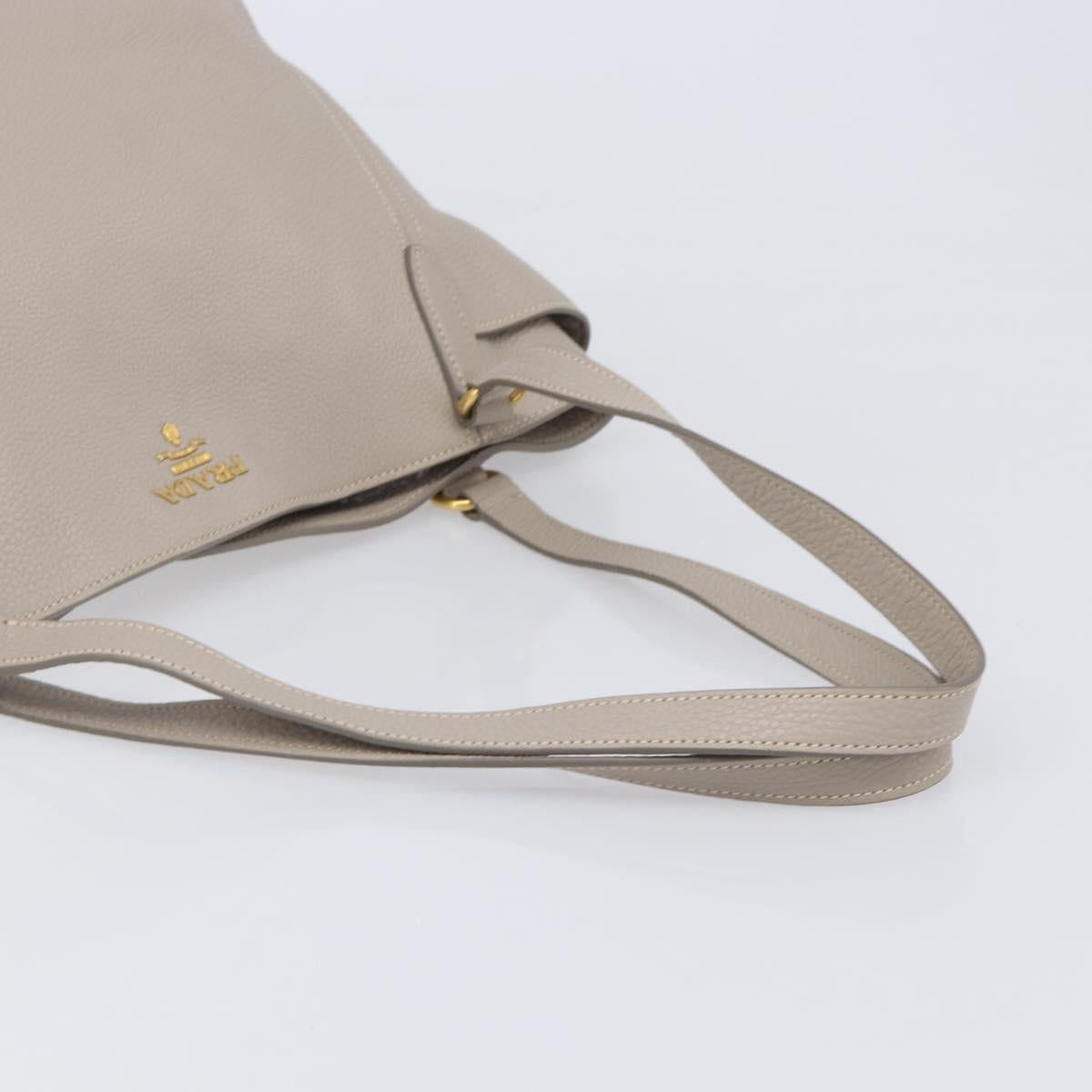 PRADA Tote Bag Taurillon Clemence Leather Gray Gold Auth am12588V