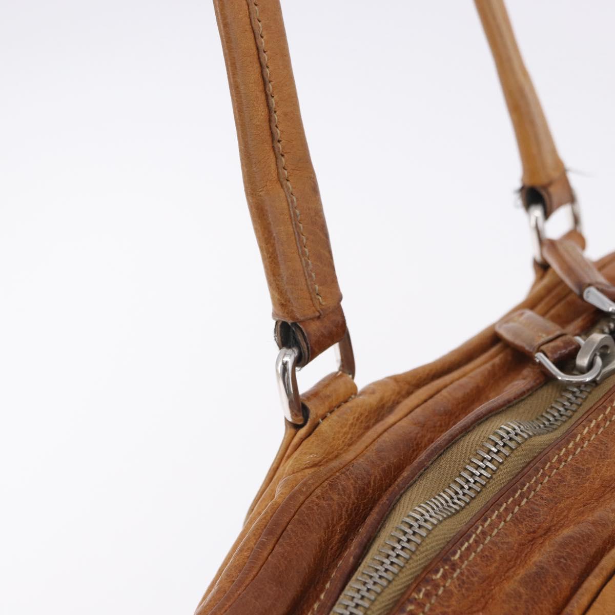 PRADA Hand Bag Leather Brown Silver Auth am12592V