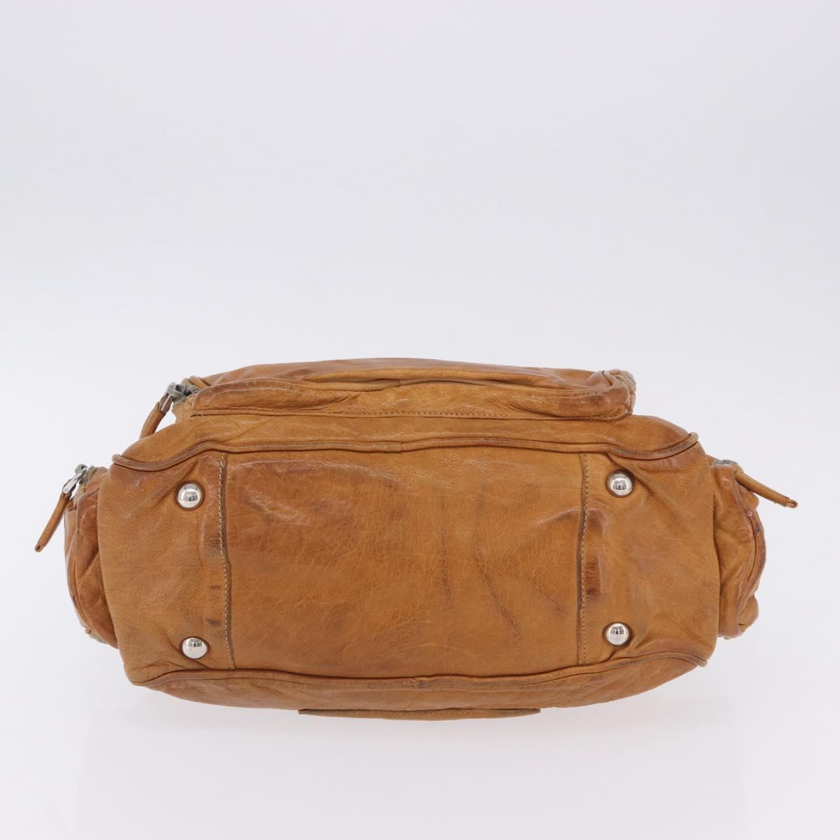PRADA Hand Bag Leather Brown Silver Auth am12592V