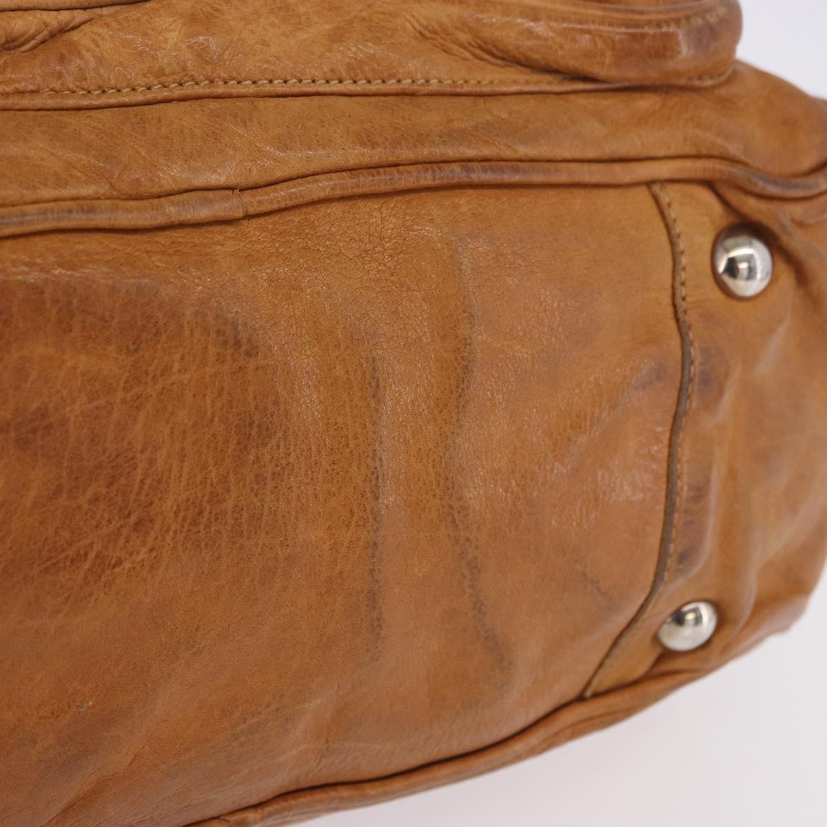 PRADA Hand Bag Leather Brown Silver Auth am12592V
