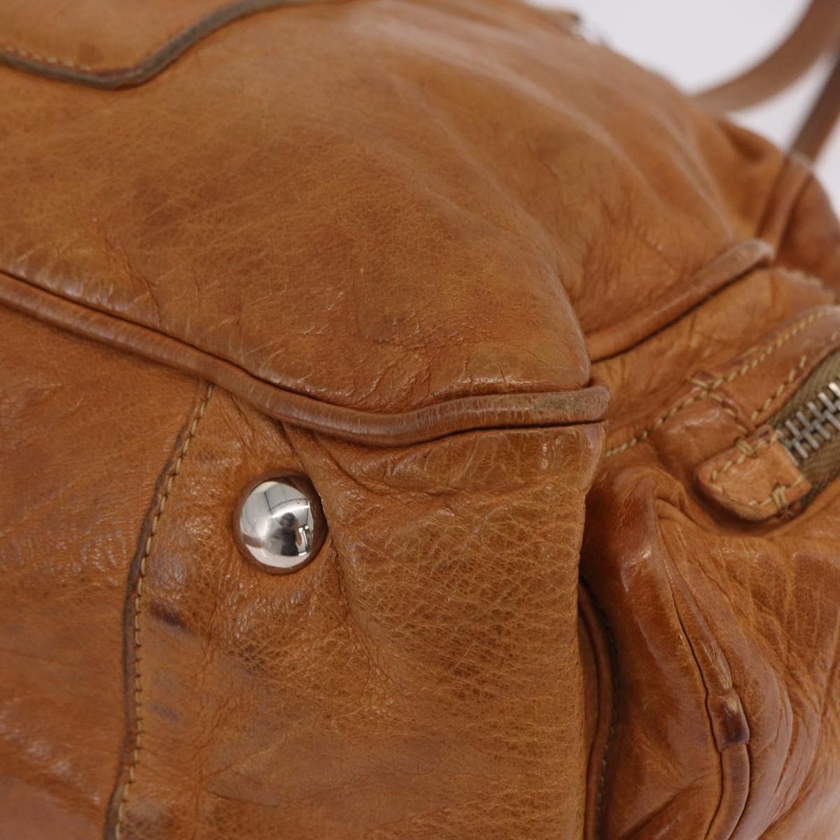 PRADA Hand Bag Leather Brown Silver Auth am12592V