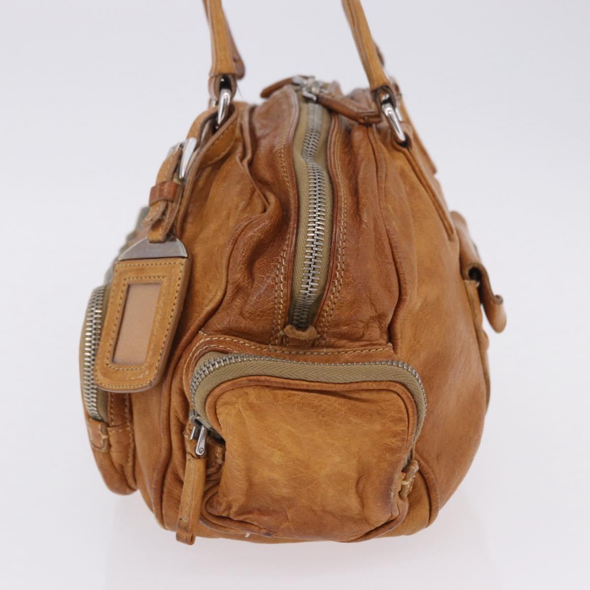 PRADA Hand Bag Leather Brown Silver Auth am12592V