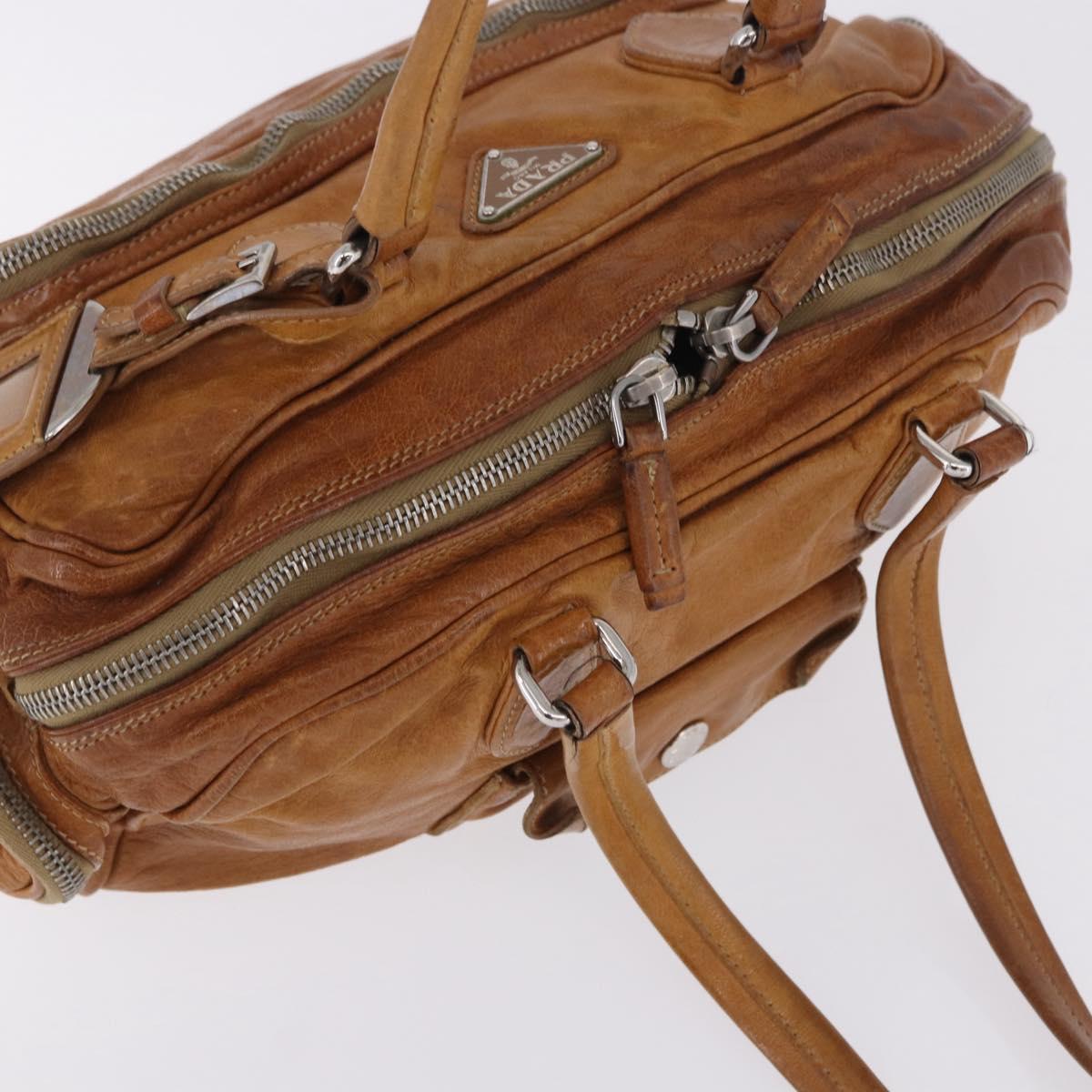 PRADA Hand Bag Leather Brown Silver Auth am12592V