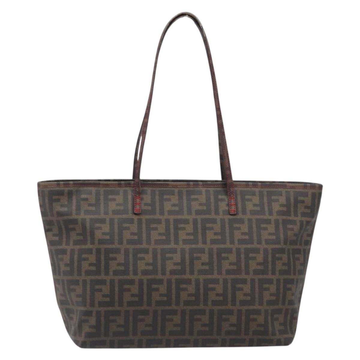 FENDI Zucca Canvas Tote Bag PVC Brown Black Auth am12594V