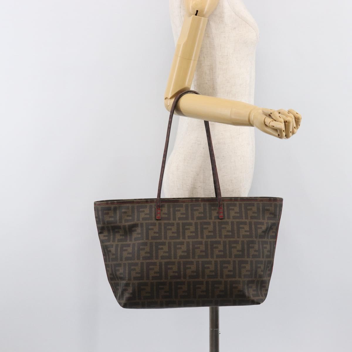 FENDI Zucca Canvas Tote Bag PVC Brown Black Auth am12594V