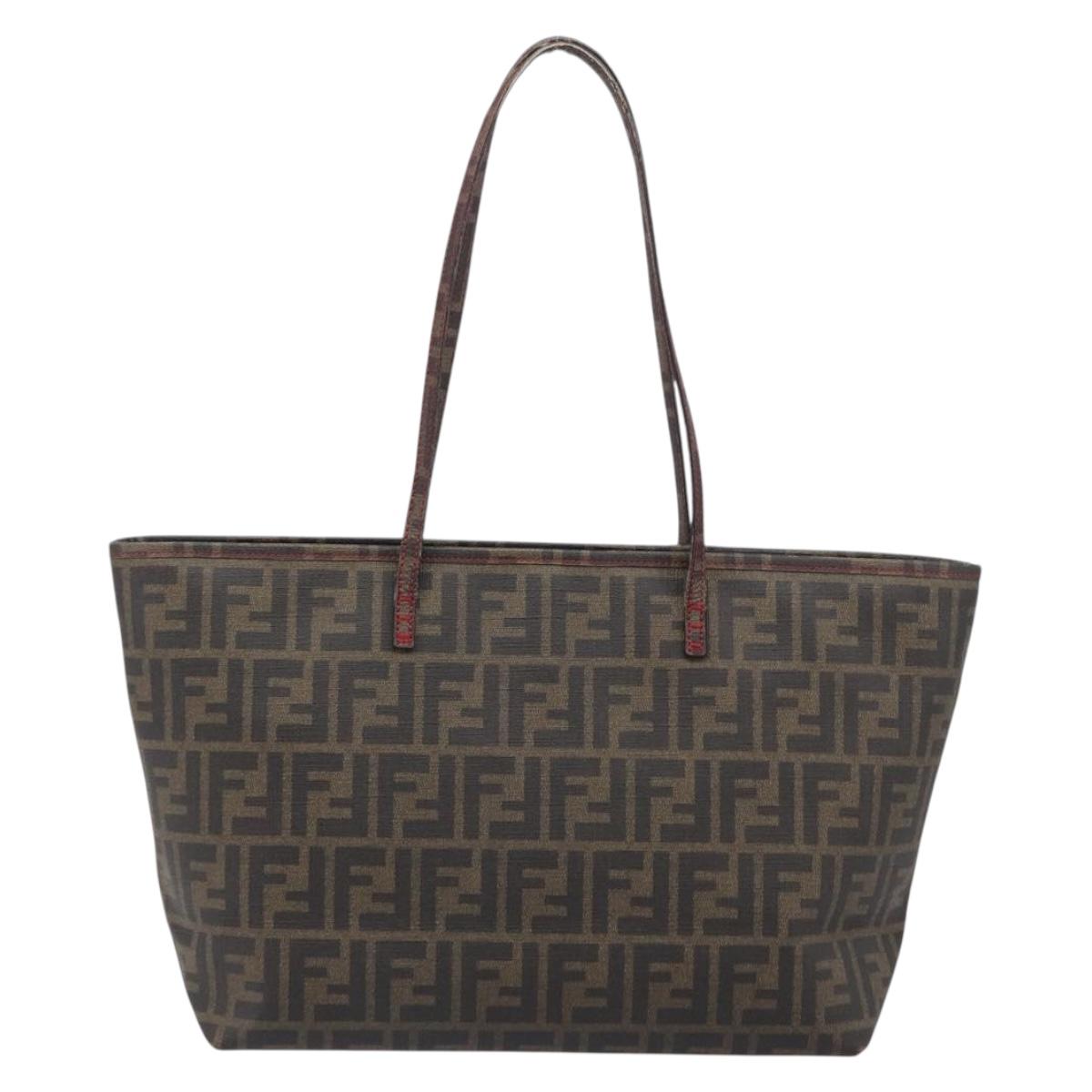 FENDI Zucca Canvas Tote Bag PVC Brown Black Auth am12594V