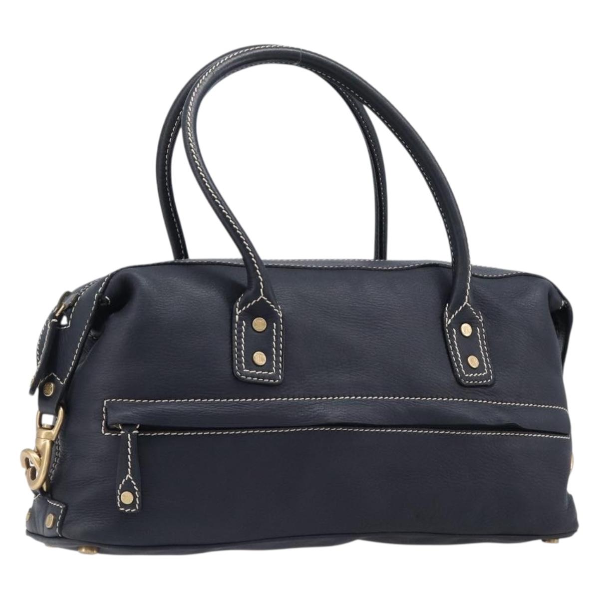 CELINE Hand Bag Leather Black Gold Auth am12599V