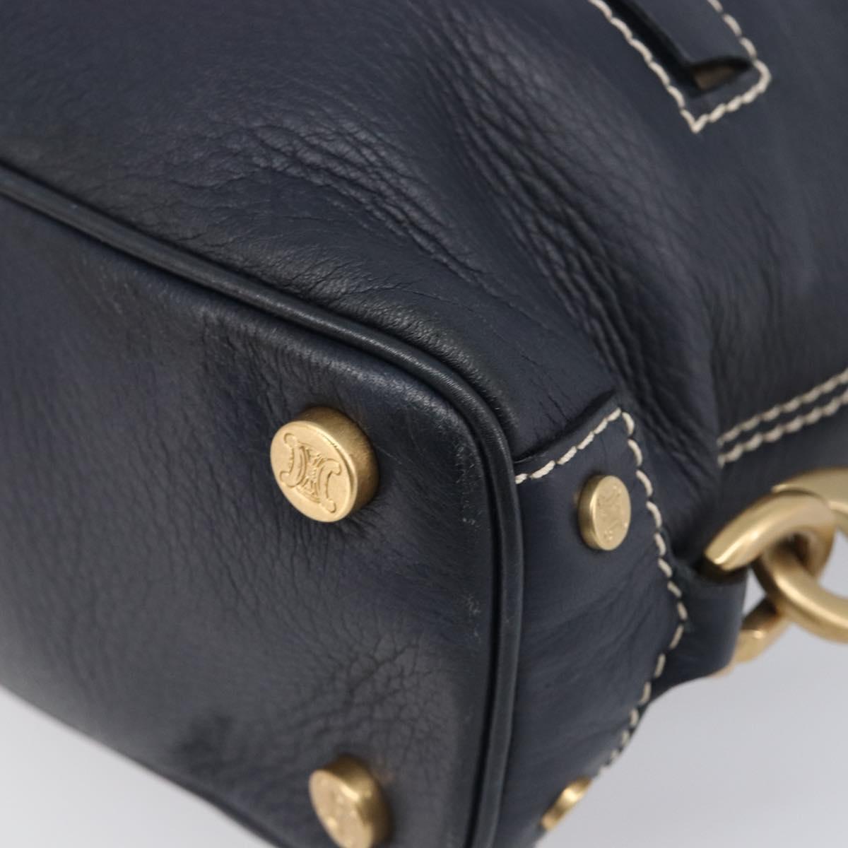 CELINE Hand Bag Leather Black Gold Auth am12599V
