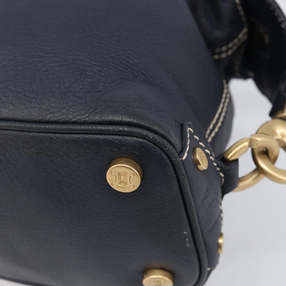 CELINE Hand Bag Leather Black Gold Auth am12599V