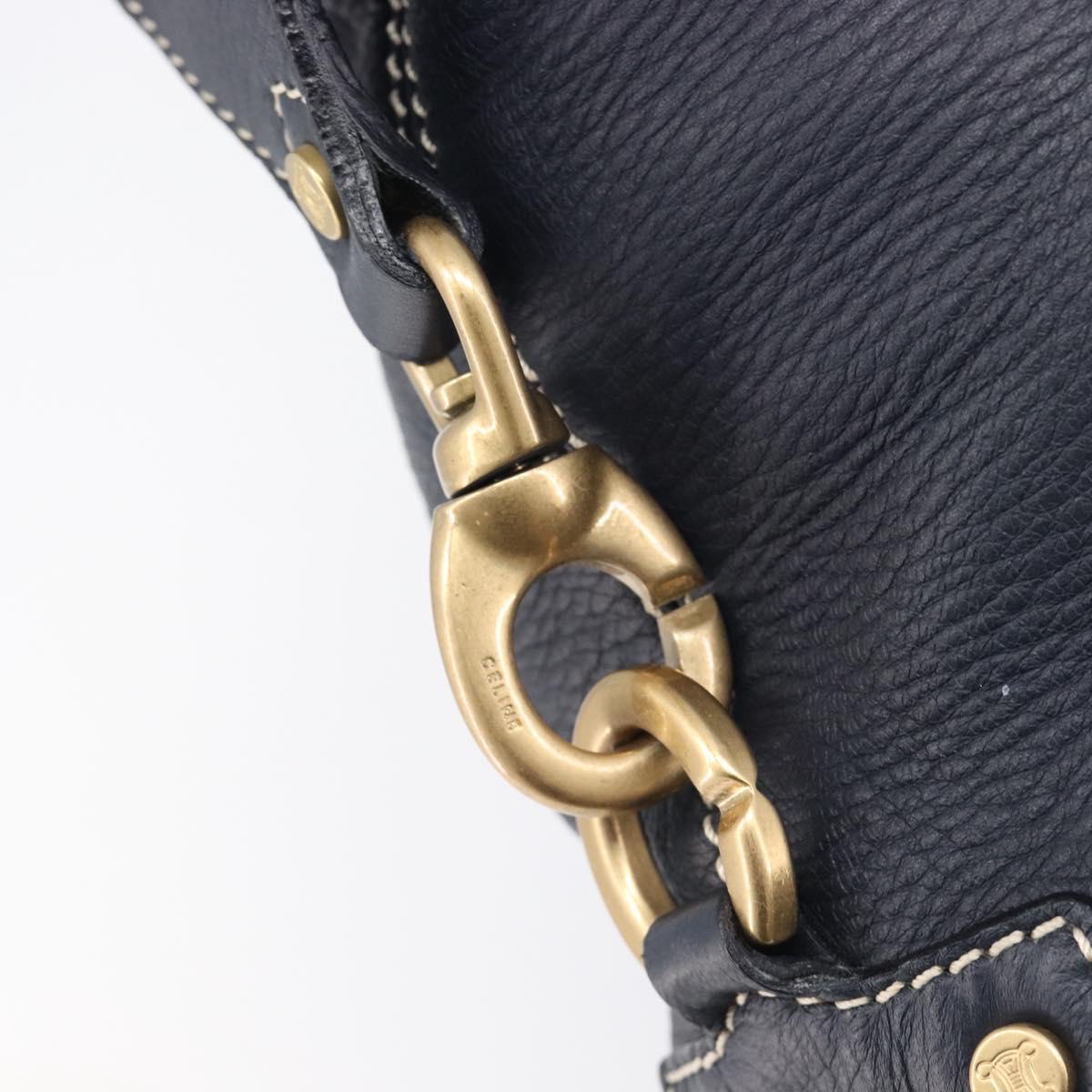 CELINE Hand Bag Leather Black Gold Auth am12599V