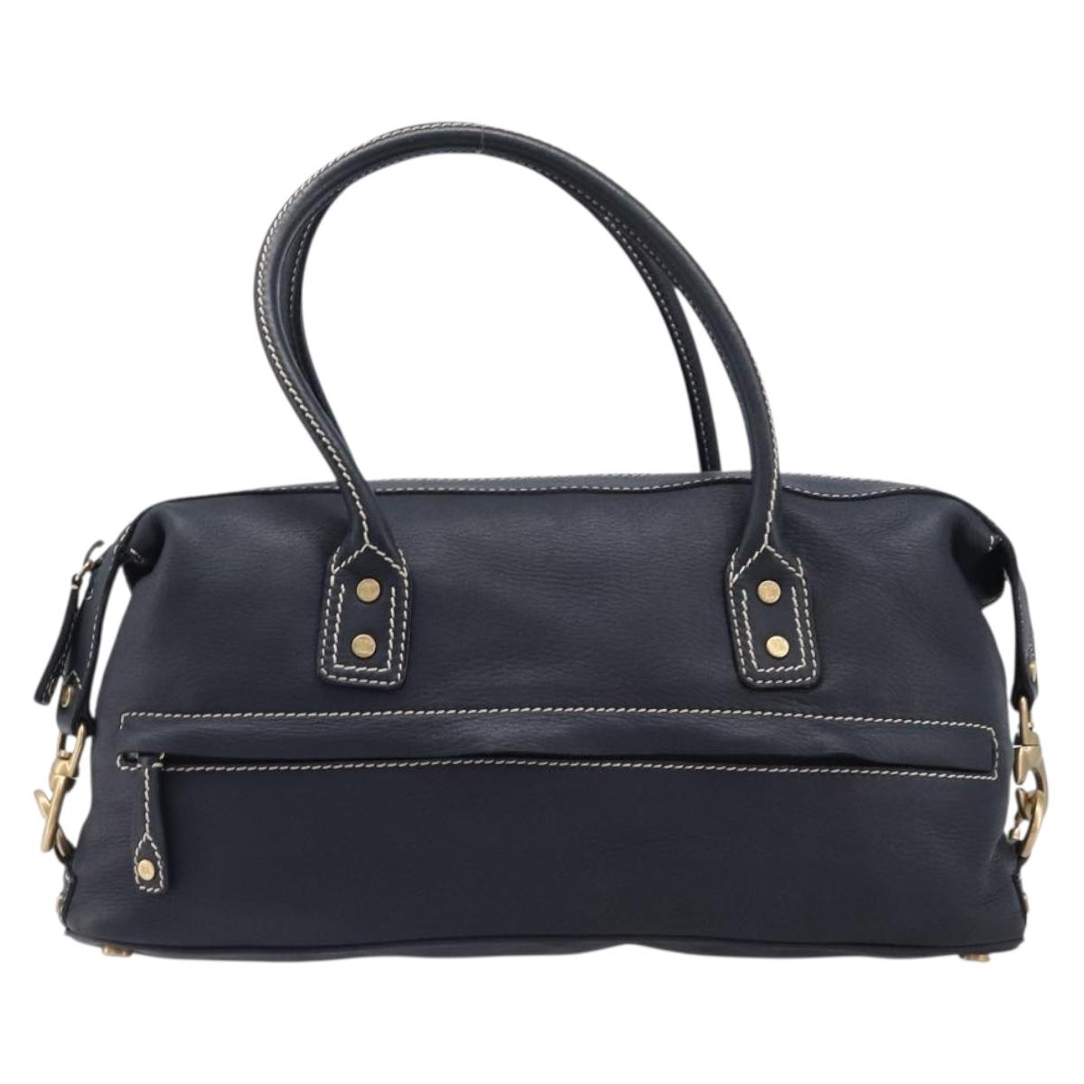 CELINE Hand Bag Leather Black Gold Auth am12599V