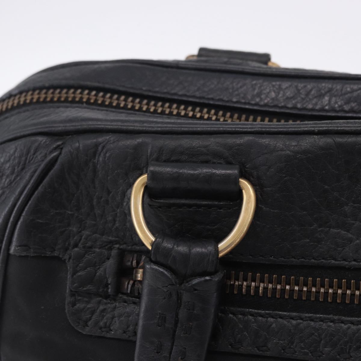 PRADA Shoulder Bag Leather nylon Black Gold Auth am12600V