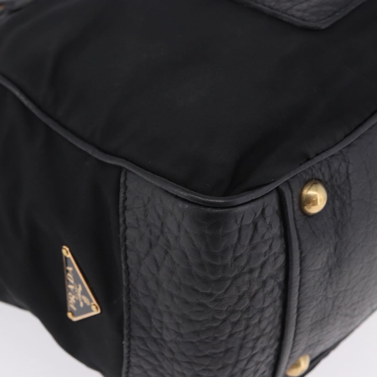 PRADA Shoulder Bag Leather nylon Black Gold Auth am12600V