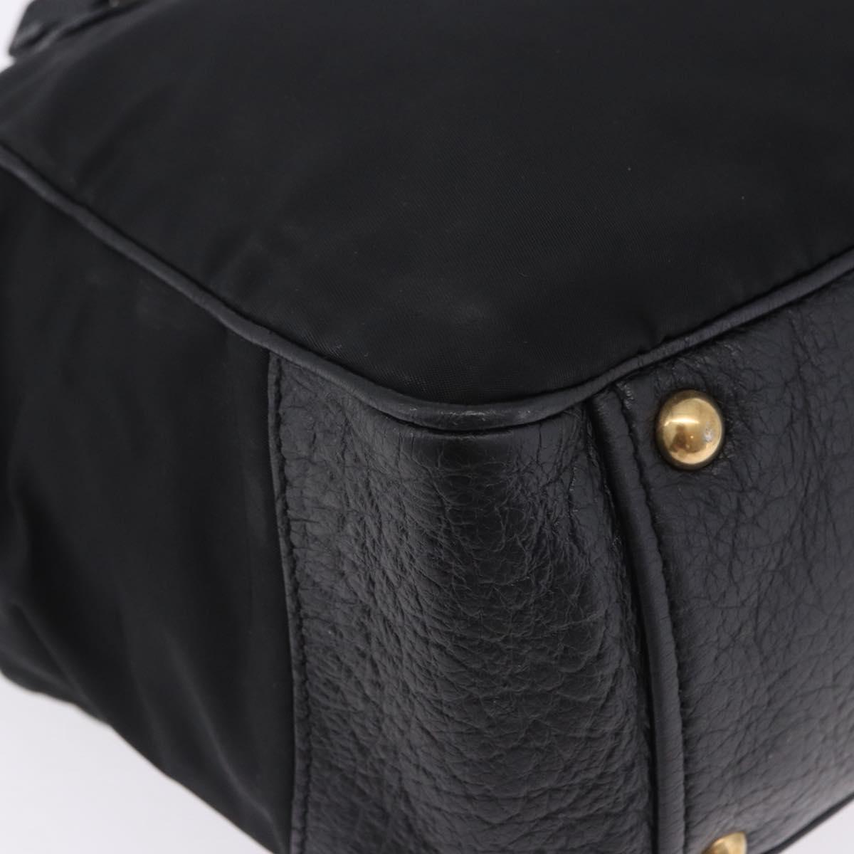 PRADA Shoulder Bag Leather nylon Black Gold Auth am12600V