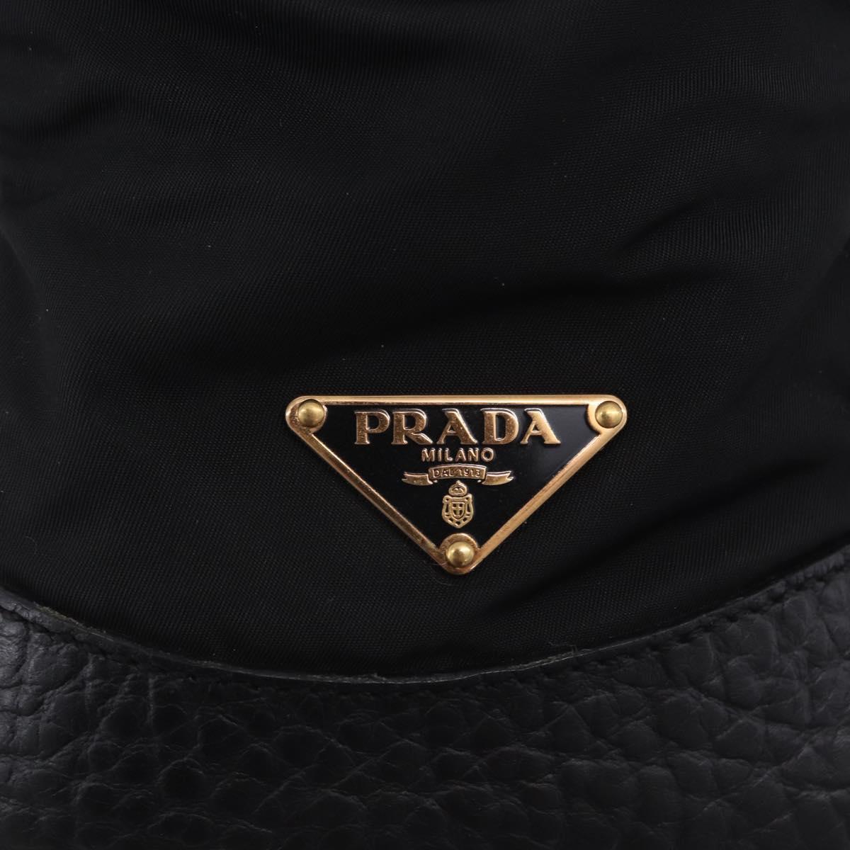 PRADA Shoulder Bag Leather nylon Black Gold Auth am12600V