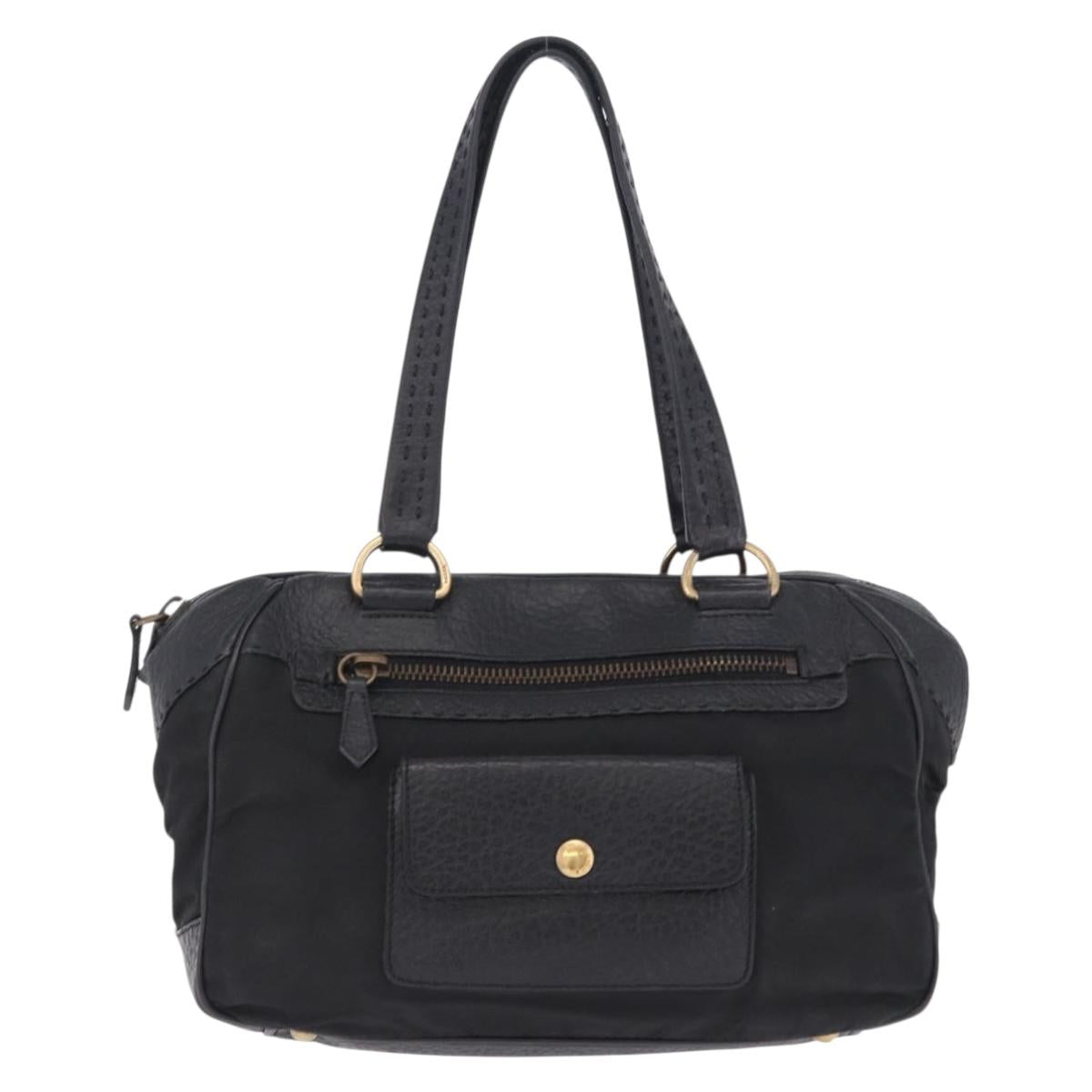 PRADA Shoulder Bag Leather nylon Black Gold Auth am12600V