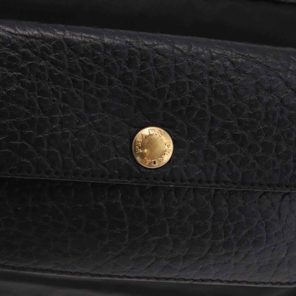 PRADA Shoulder Bag Leather nylon Black Gold Auth am12600V
