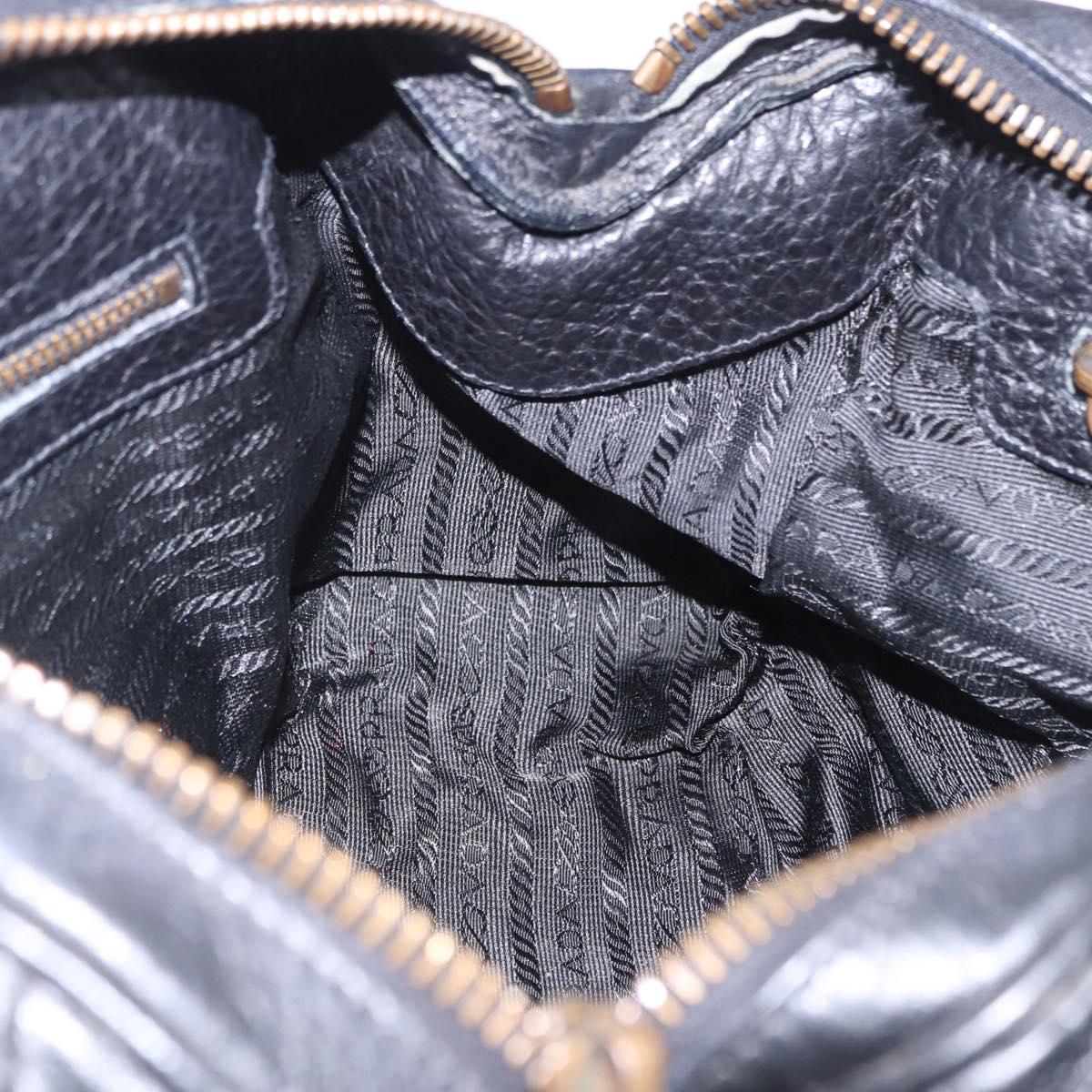 PRADA Shoulder Bag Leather nylon Black Gold Auth am12600V