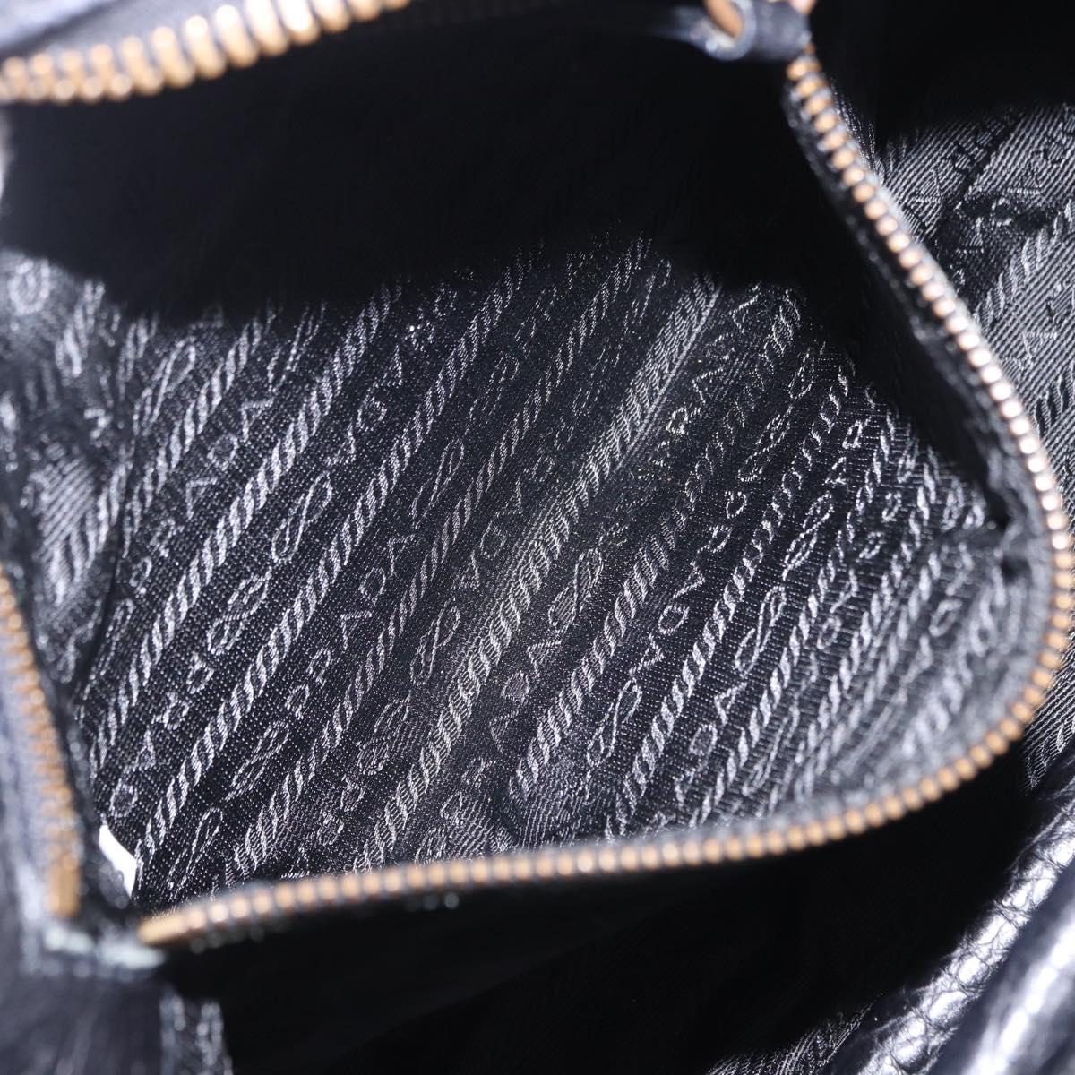 PRADA Shoulder Bag Leather nylon Black Gold Auth am12600V