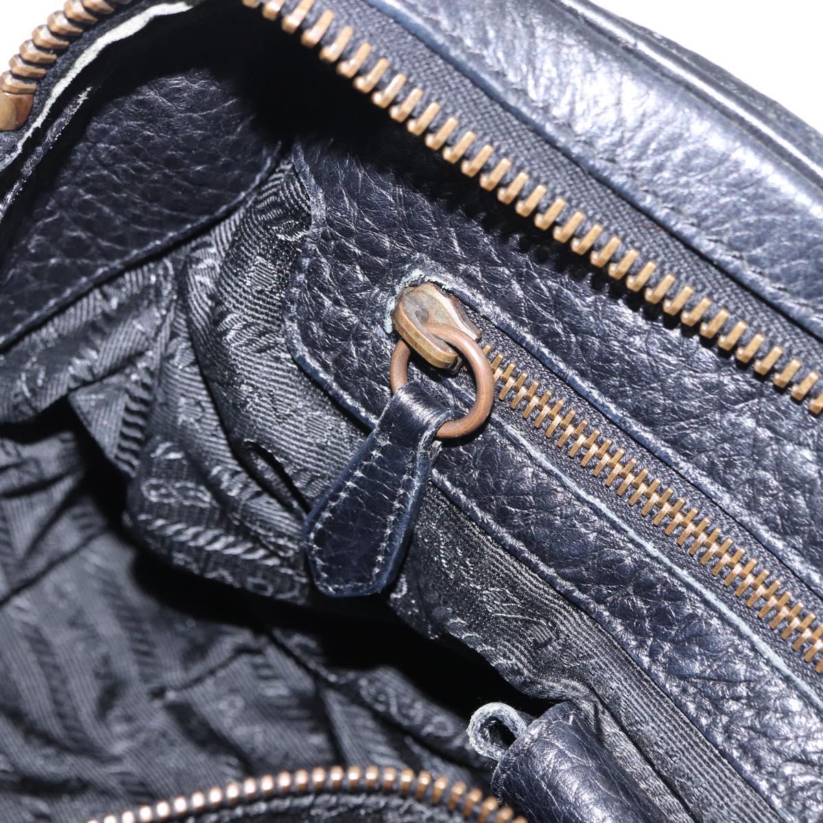 PRADA Shoulder Bag Leather nylon Black Gold Auth am12600V