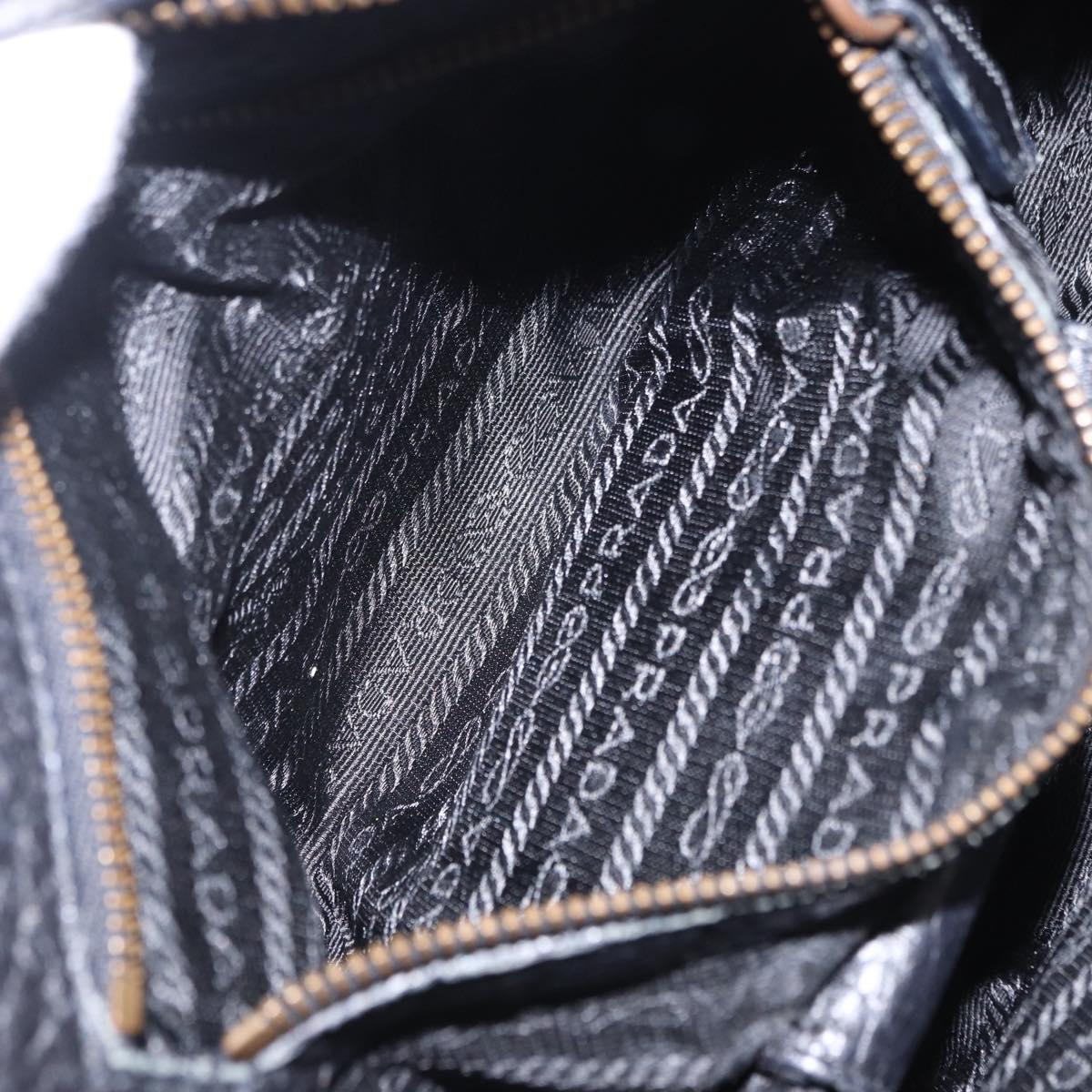 PRADA Shoulder Bag Leather nylon Black Gold Auth am12600V