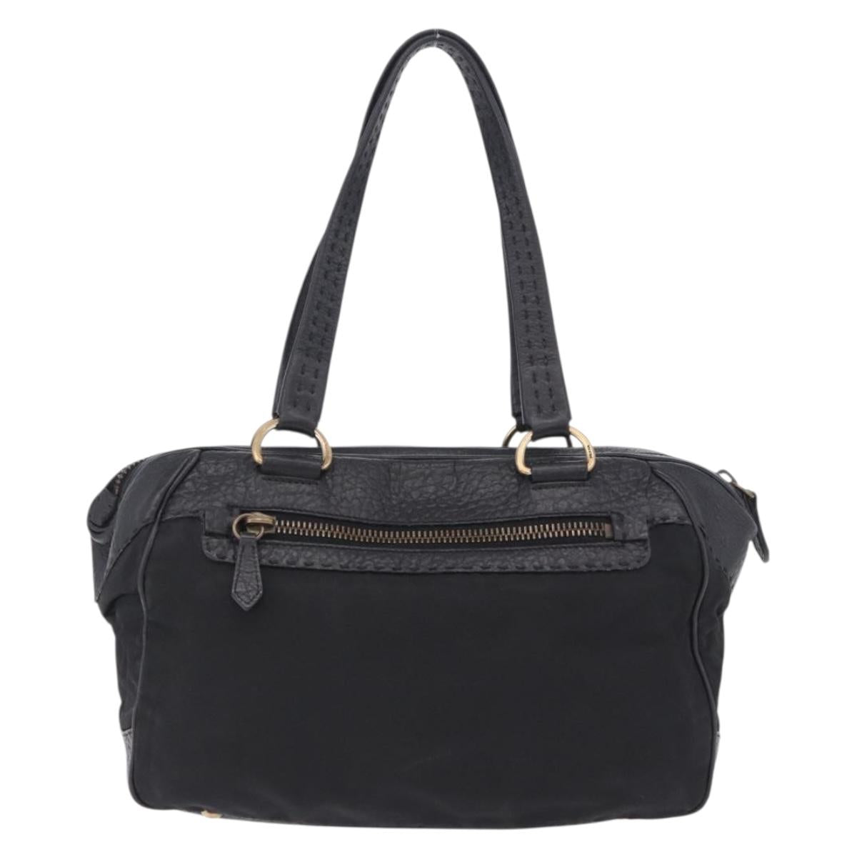 PRADA Shoulder Bag Leather nylon Black Gold Auth am12600V