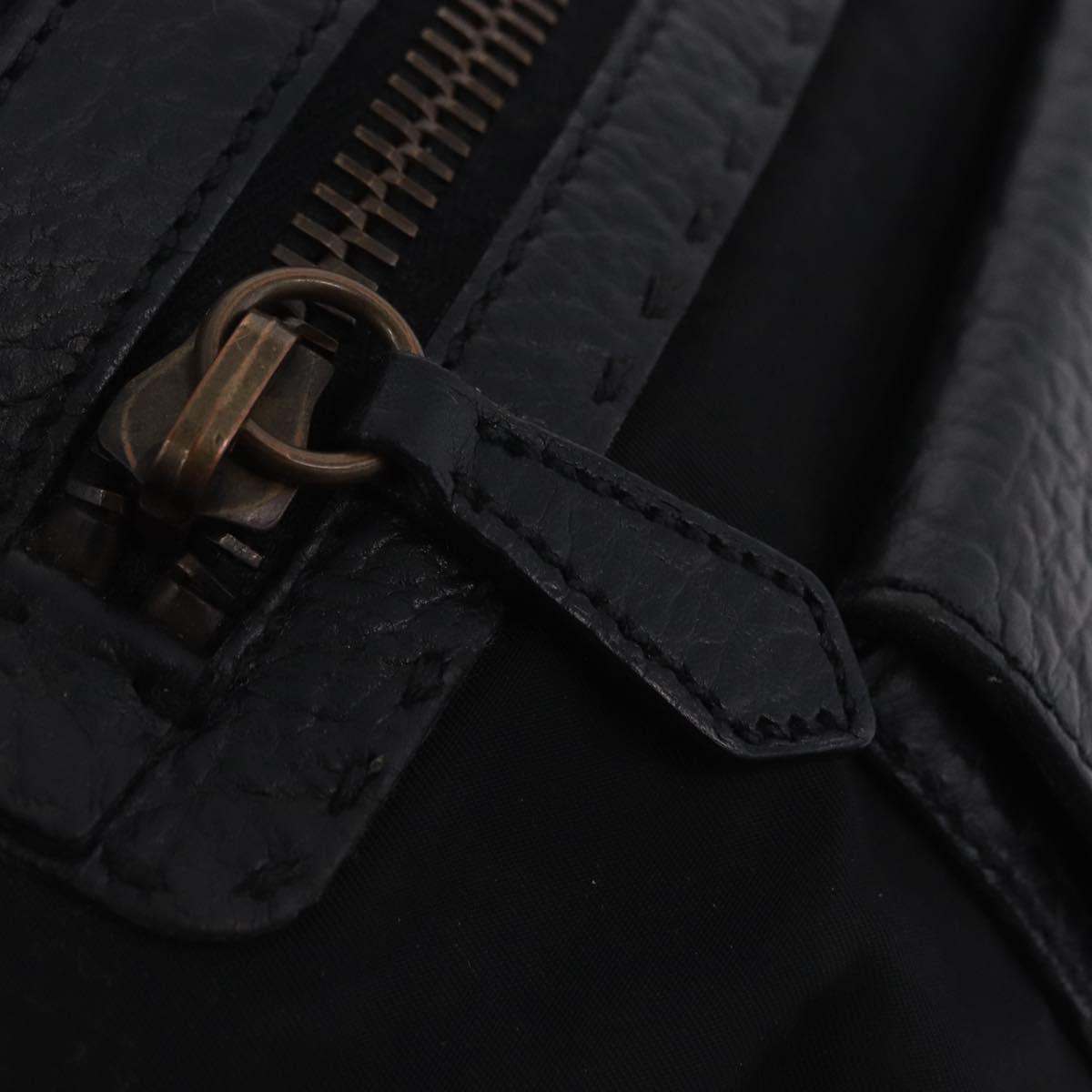 PRADA Shoulder Bag Leather nylon Black Gold Auth am12600V