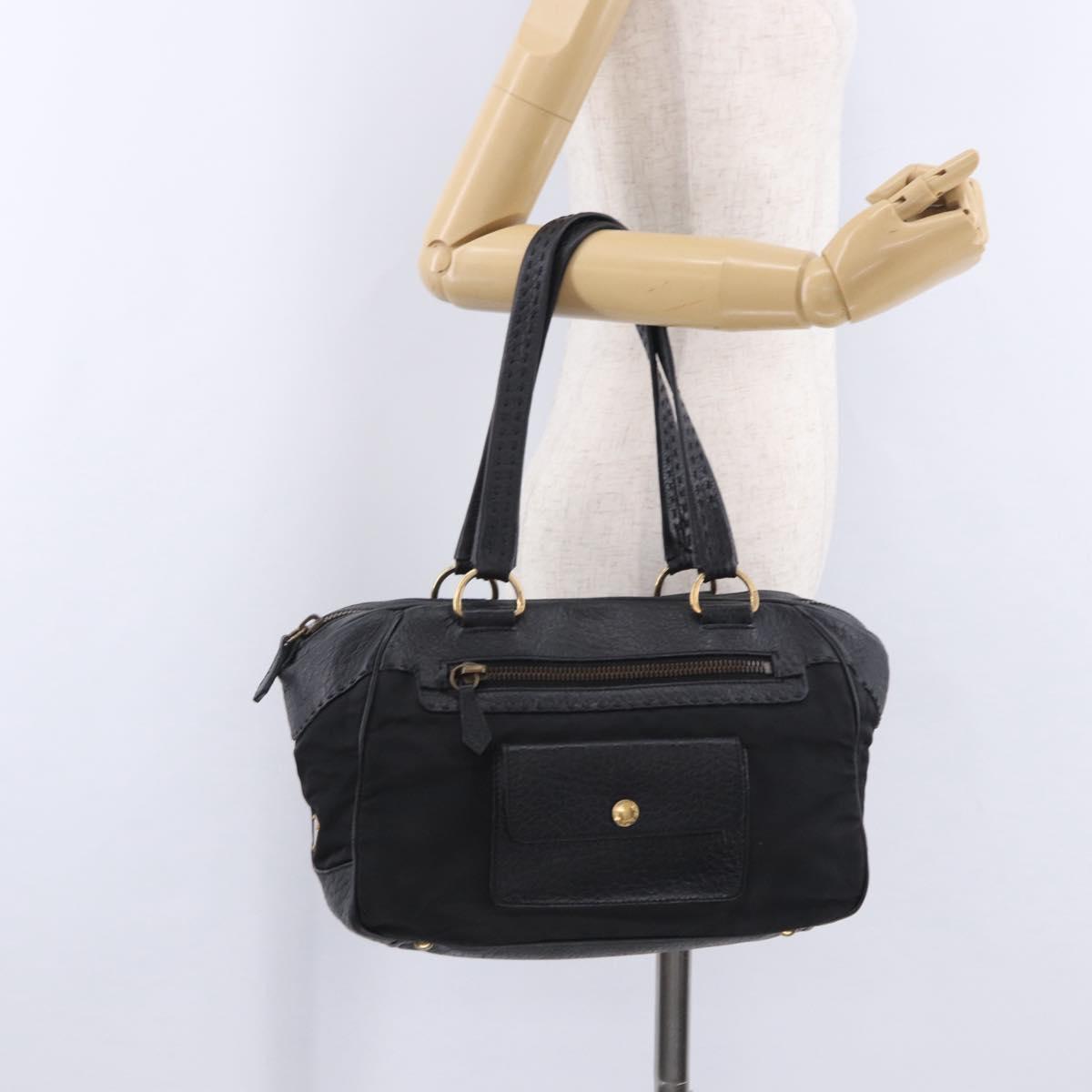 PRADA Shoulder Bag Leather nylon Black Gold Auth am12600V