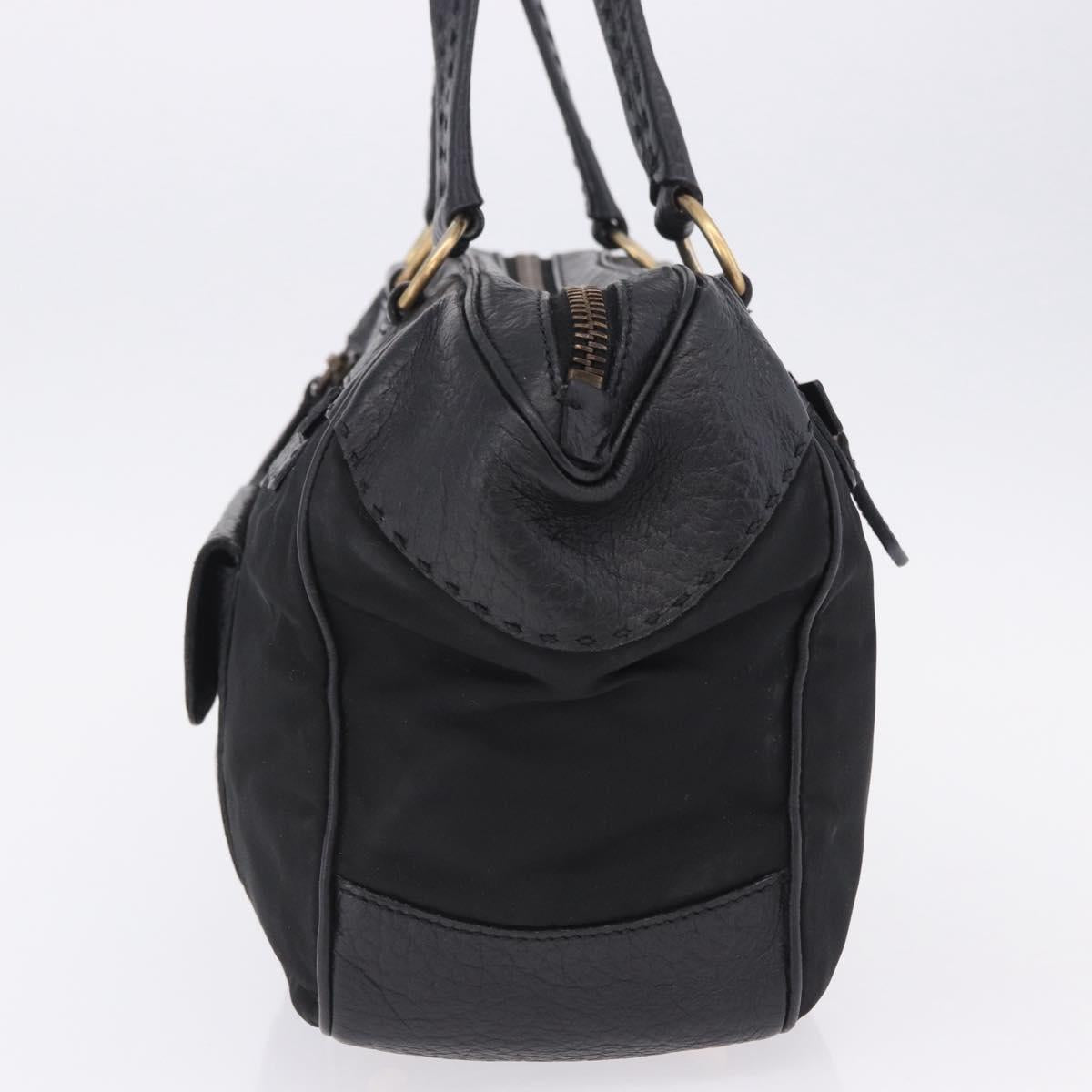 PRADA Shoulder Bag Leather nylon Black Gold Auth am12600V