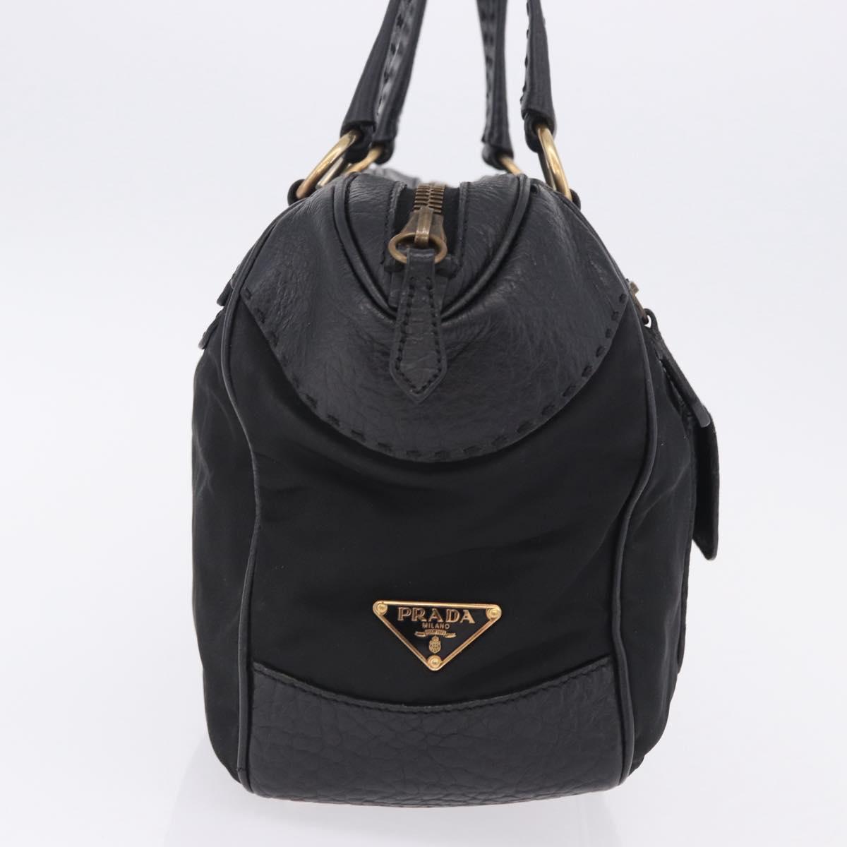 PRADA Shoulder Bag Leather nylon Black Gold Auth am12600V