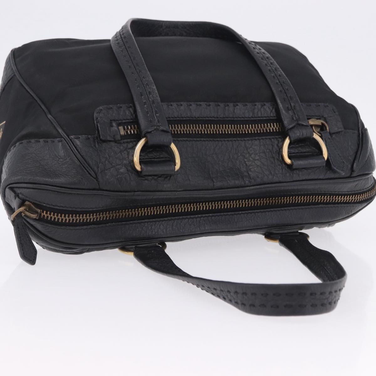 PRADA Shoulder Bag Leather nylon Black Gold Auth am12600V
