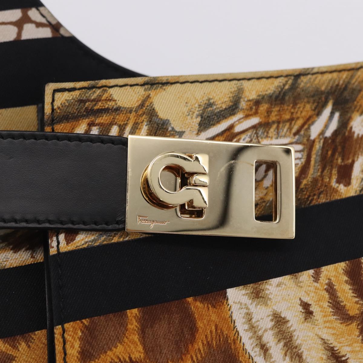 Salvatore Ferragamo Leopard Hand Bag Nylon Leather Beige Gold Auth am12601V
