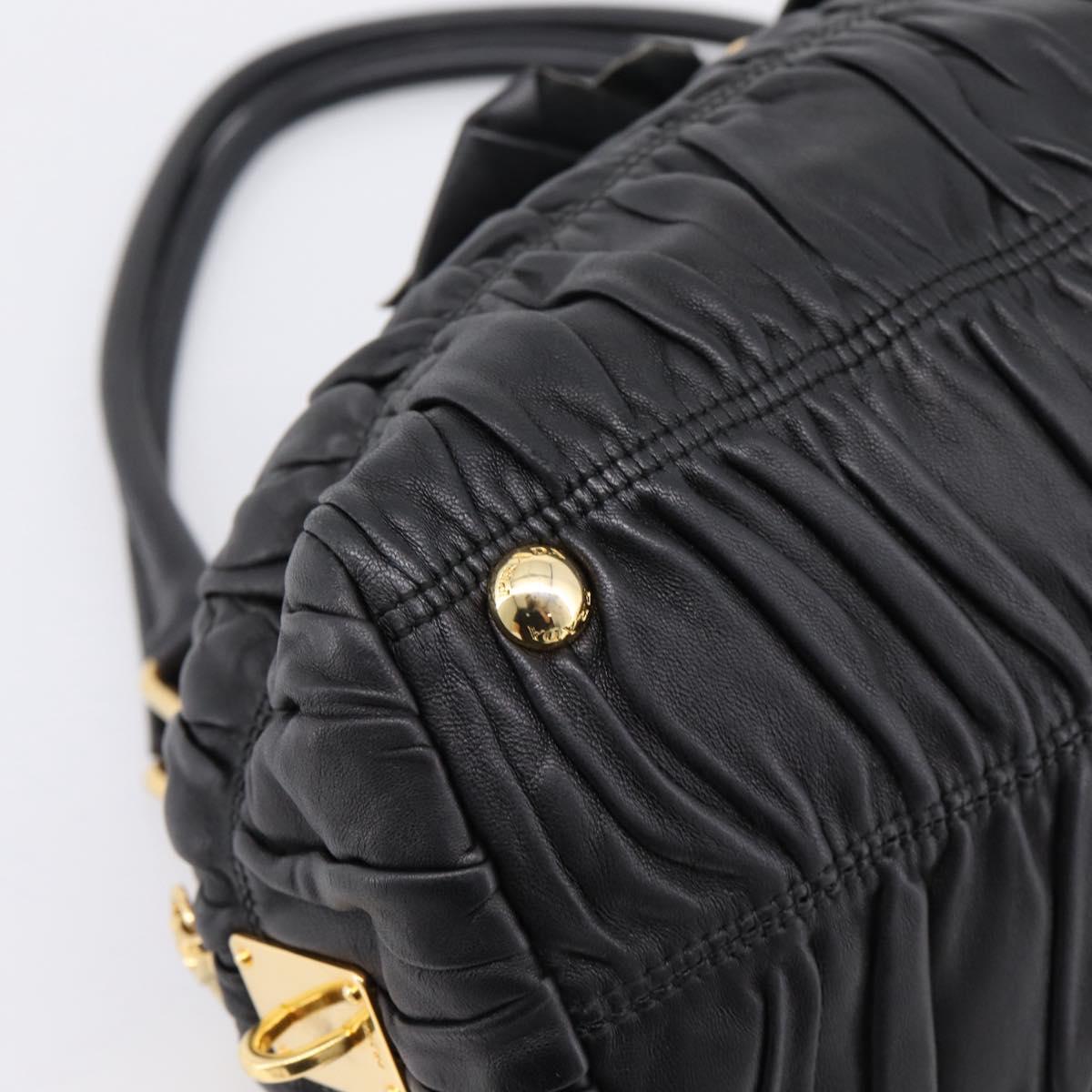 PRADA Hand Bag Leather Black Gold Auth am12603SAM