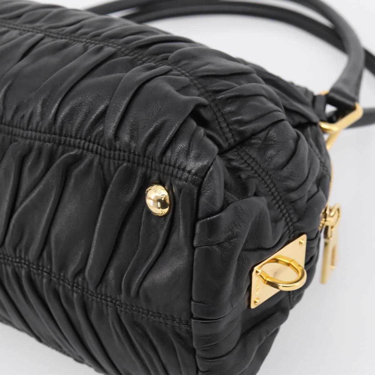 PRADA Hand Bag Leather Black Gold Auth am12603SAM