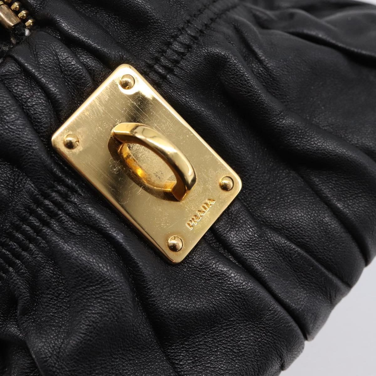 PRADA Hand Bag Leather Black Gold Auth am12603SAM