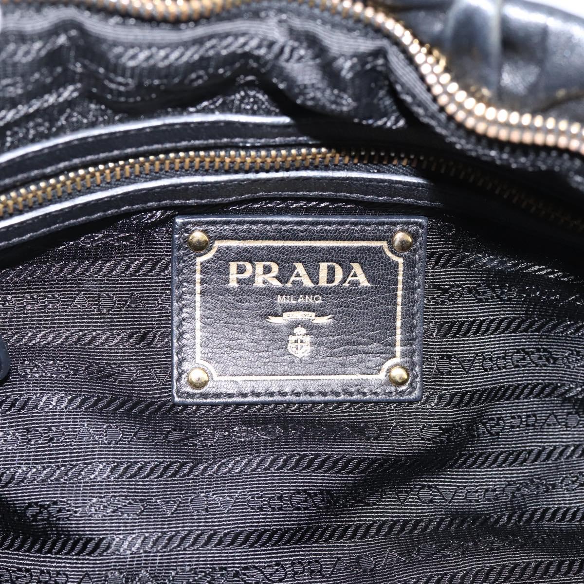 PRADA Hand Bag Leather Black Gold Auth am12603SAM