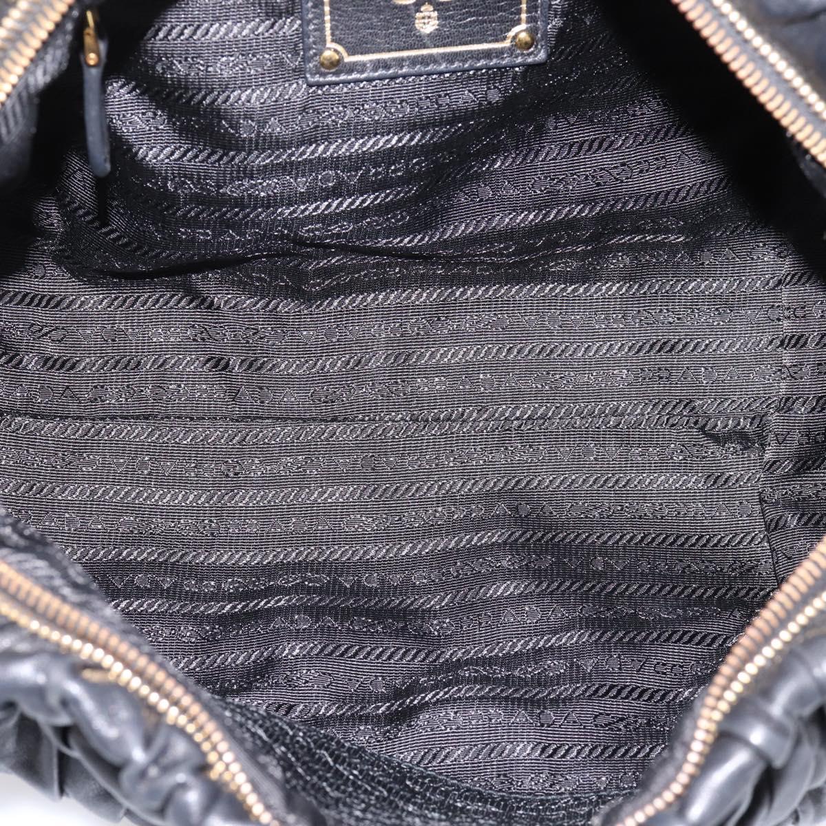 PRADA Hand Bag Leather Black Gold Auth am12603SAM