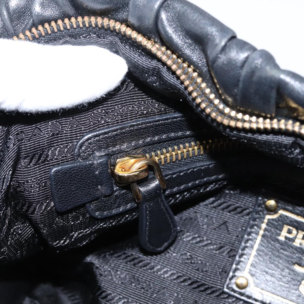 PRADA Hand Bag Leather Black Gold Auth am12603SAM