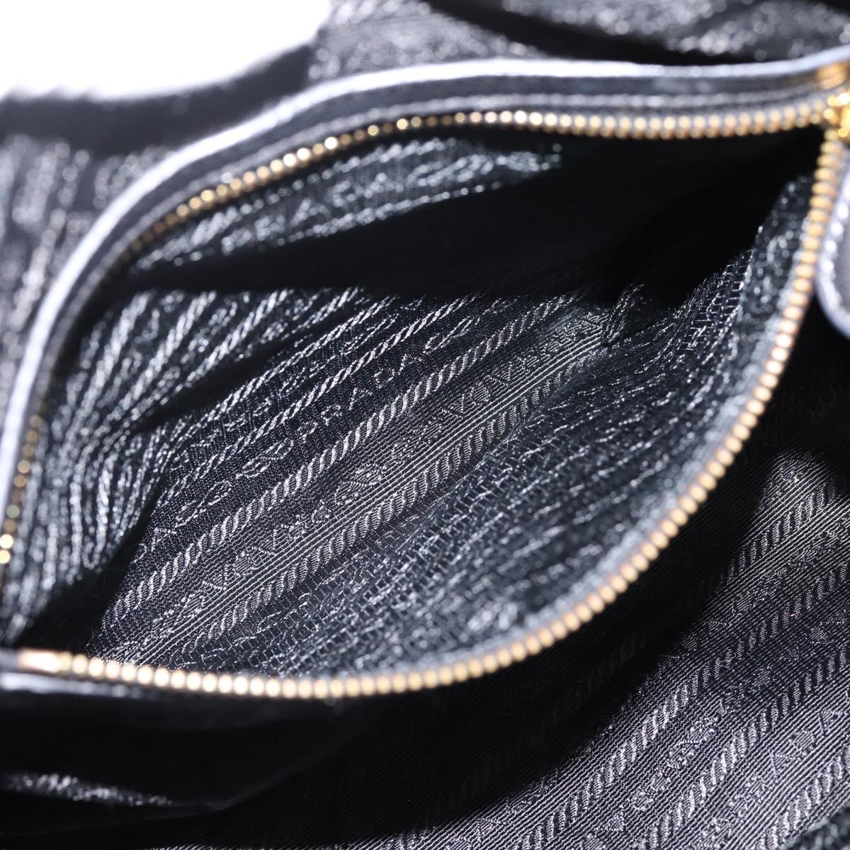 PRADA Hand Bag Leather Black Gold Auth am12603SAM