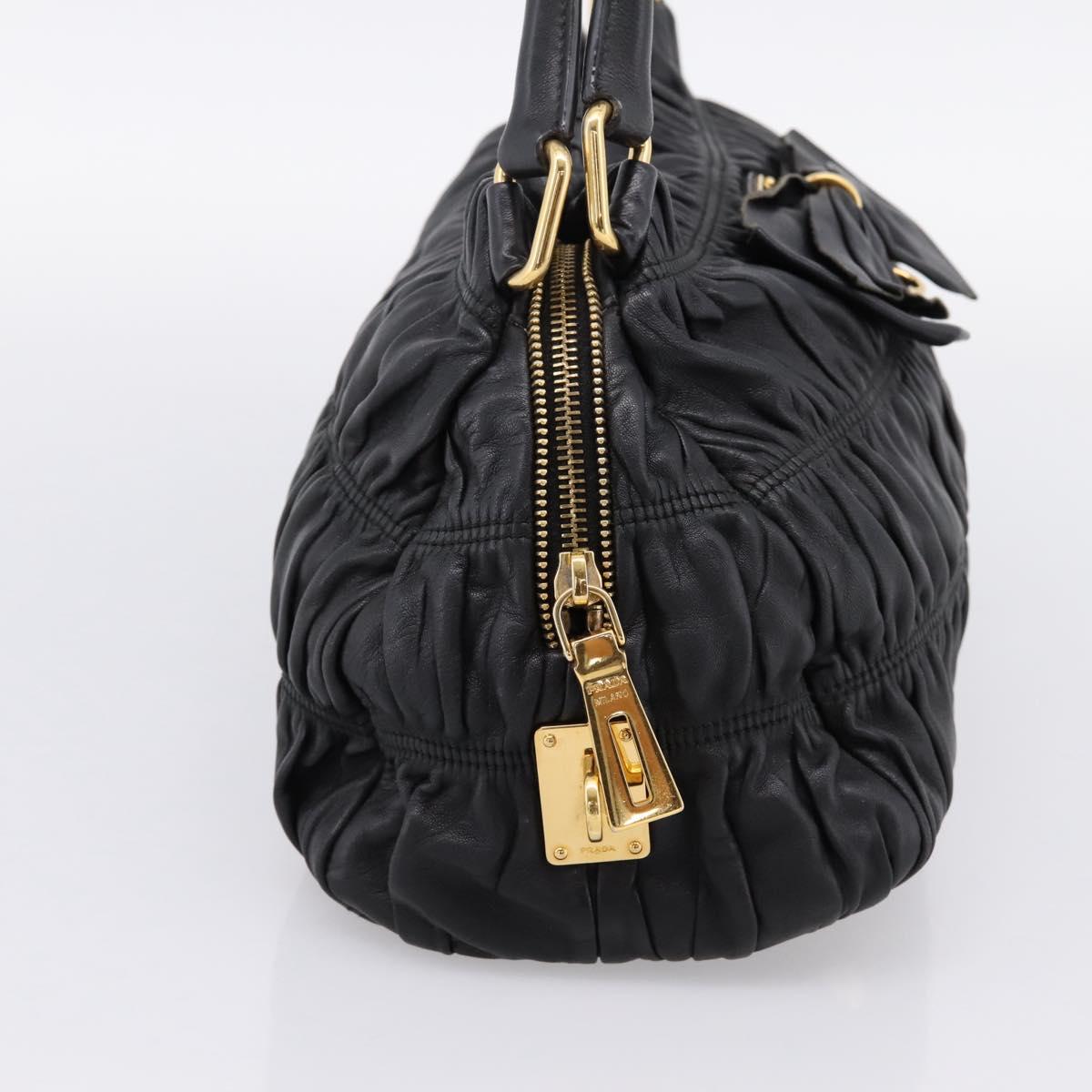 PRADA Hand Bag Leather Black Gold Auth am12603SAM