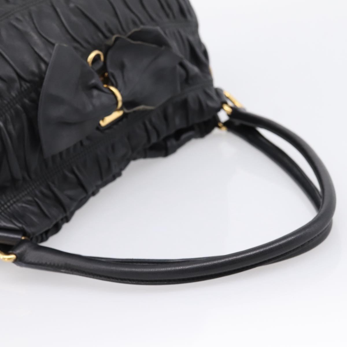 PRADA Hand Bag Leather Black Gold Auth am12603SAM