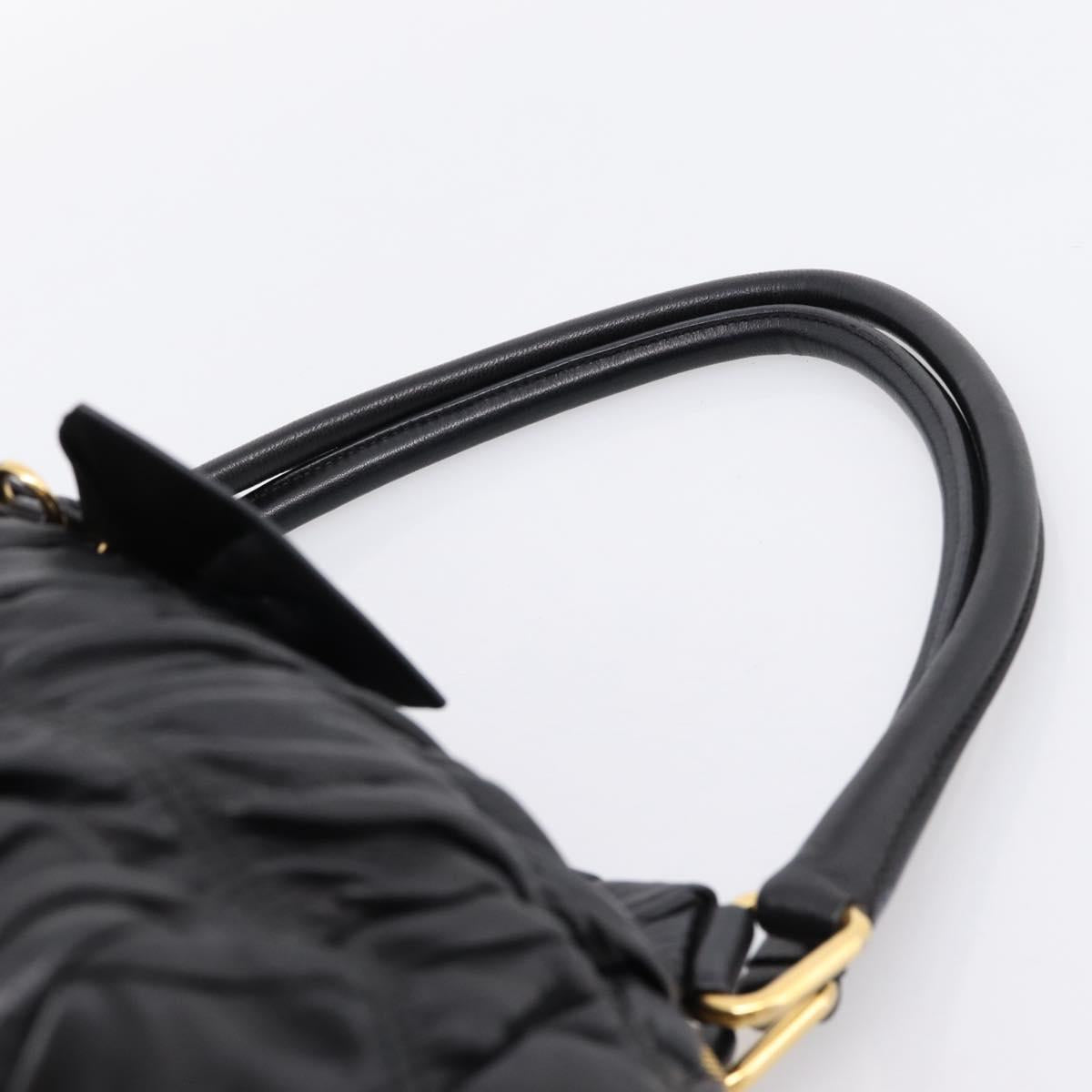 PRADA Hand Bag Leather Black Gold Auth am12603SAM