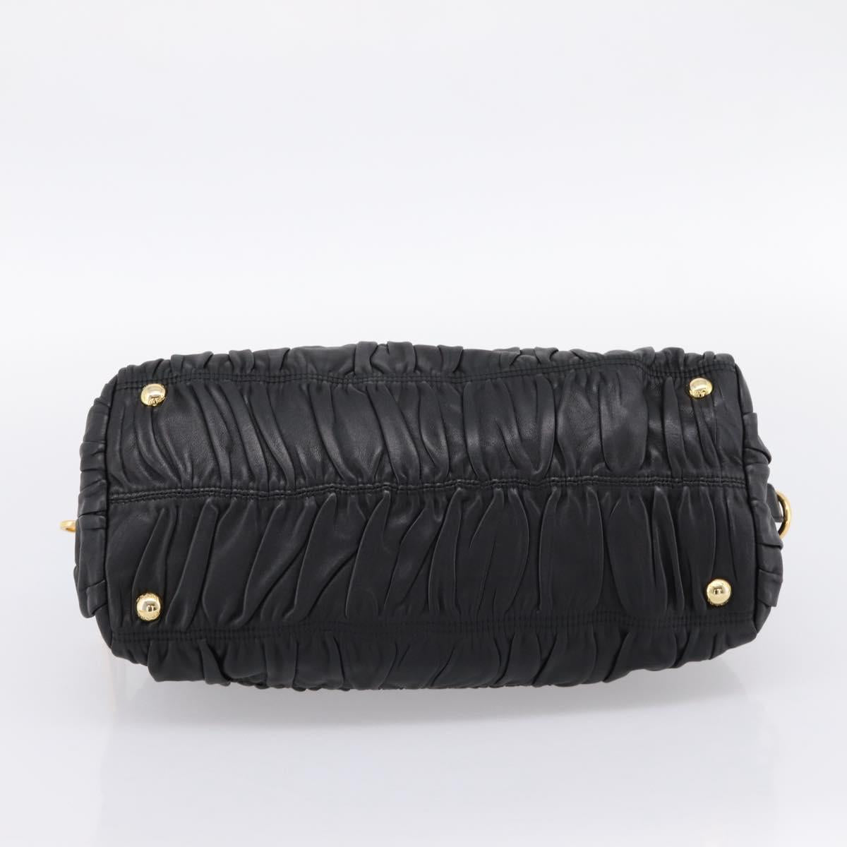 PRADA Hand Bag Leather Black Gold Auth am12603SAM