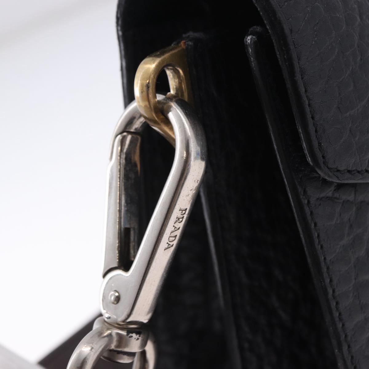 PRADA Ready Lock Shoulder Hand Bag Leather Black Gold Auth am12604V