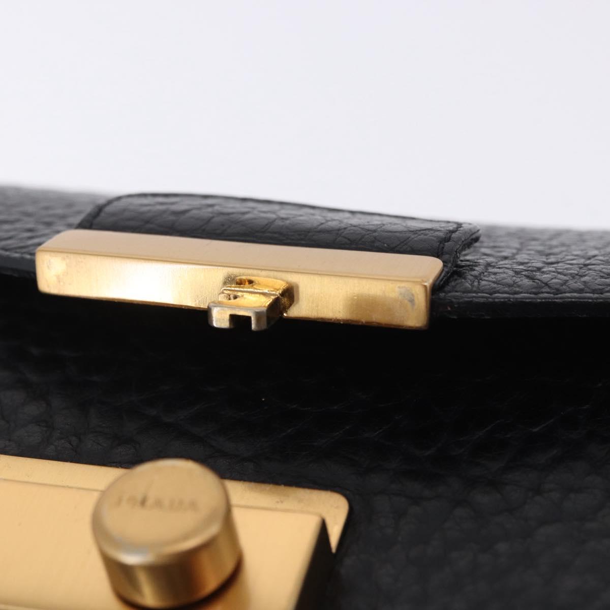 PRADA Ready Lock Shoulder Hand Bag Leather Black Gold Auth am12604V