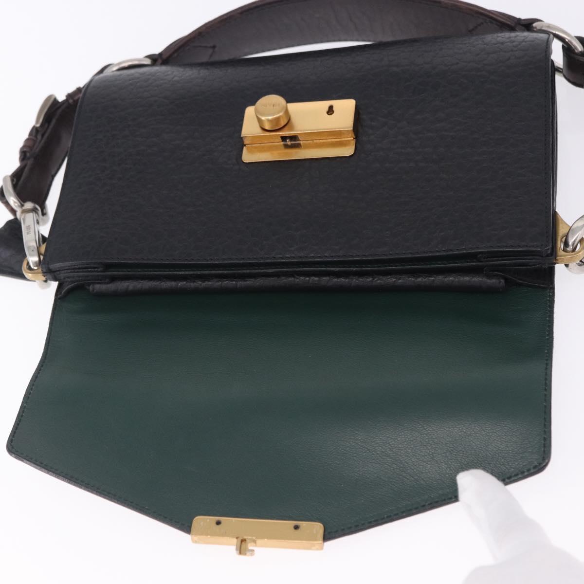 PRADA Ready Lock Shoulder Hand Bag Leather Black Gold Auth am12604V